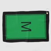 Modern Black Green Monogram Initiaal Golf Towel Golfhanddoek (Horizontaal)