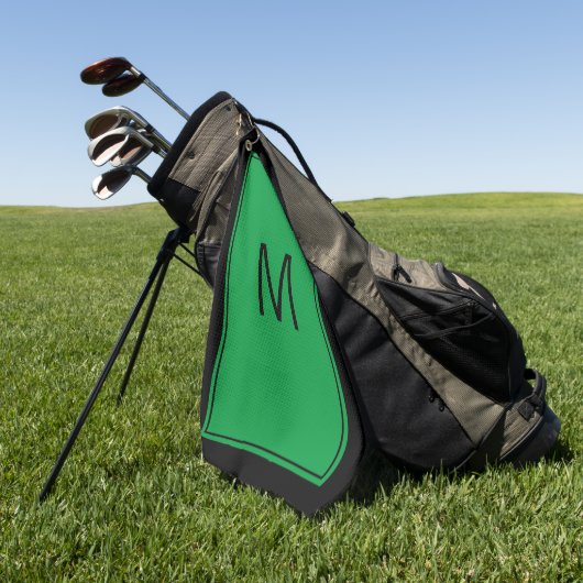 Modern Black Green Monogram Initiaal Golf Towel Golfhanddoek (Groen)