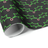 Modern Black Green Red Xmas Dark Holly Pattern Cadeaupapier (Rol Hoek)
