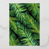 Modern Black & Green Tropical Leaves Wedding Folie Uitnodiging (Achterkant)