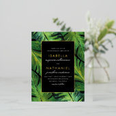Modern Black & Green Tropical Leaves Wedding Folie Uitnodiging Briefkaart (Staand Voorkant)