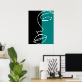 Modern Black, Green & White Facial Line Art Canvas Poster (Thuiskantoor)