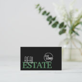 Modern Black Green White Simple Logo en foto Visitekaartje (Staand voorkant)