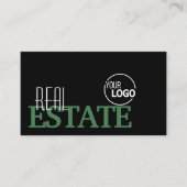 Modern Black Green White Simple Logo en foto Visitekaartje (Voorkant)
