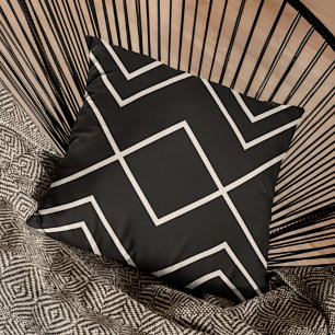Modern Black Greige Ivory Geometric Stripes Art Kussen