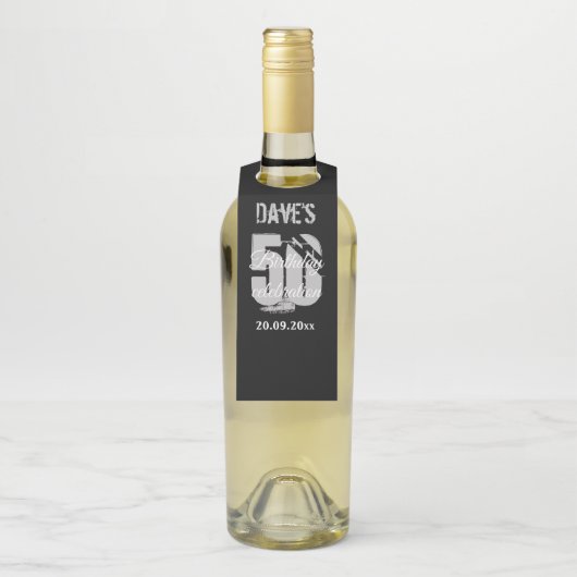 Modern Black Grey 50th Any Birthday Party Favors Flessenhanger (Op fles)