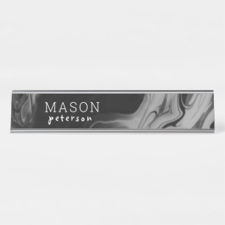 Modern Black Grey Abstract vloeibaar marmer Kantoo Bureau Naambordje