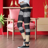 Modern Black Grey Beige Knit Stripe Pattern Yoga Leggings