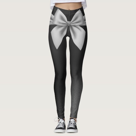 Modern Black Grey Bow Stijlvol Leggings (Voorkant)