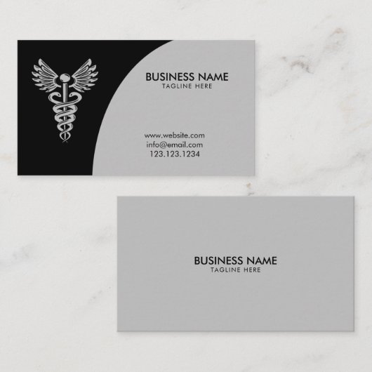 Modern Black & Grey Caduceus Pharmaceutical Visitekaartje (Voorkant / Achterkant)