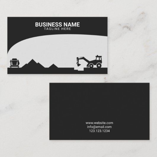Modern Black & Grey Construction Site Silhouette Visitekaartje (Voorkant / Achterkant)