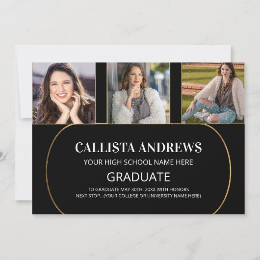 Modern Black Grey Geometric Photo Afstuderen Aankondiging (Achterkant)