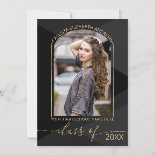 Modern Black Grey Geometric Photo Afstuderen Invit Kaart (Voorkant)