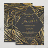 Modern Black Grey Gold Marble Swirl Bachelorette Kaart (Voorkant / Achterkant)