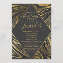 Modern Black Grey Gold Marble Swirl Bachelorette