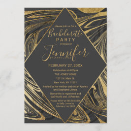 Modern Black Grey Gold Marble Swirl Bachelorette Kaart