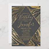Modern Black Grey Gold Marble Swirl Birthday Kaart (Voorkant)