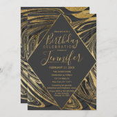 Modern Black Grey Gold Marble Swirl Birthday Kaart (Voorkant / Achterkant)