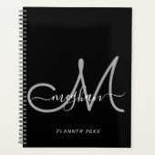 Modern Black Grey Handgeschreven Script Monogram 2 Planner (Voorkant)