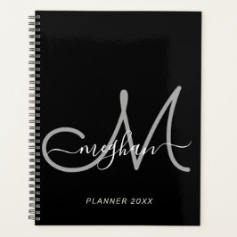 Modern Black Grey Handgeschreven Script Monogram 2 Planner