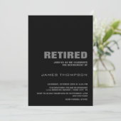 Modern Black Grey Minimalist Retirement Party Kaart (Staand voorkant)