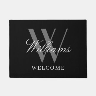 Modern Black Grey Monogram Passen getrouwd Naam We Deurmat