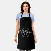 Modern Black Grey Monogram Script Name Apron Schort (Gedragen)
