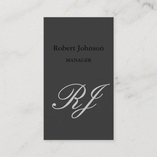 Modern Black Grey Monogram Visitekaartje (Voorkant)