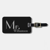 Modern Black Grey Mr Travel Bagagelabel (Voorkant horizontaal)