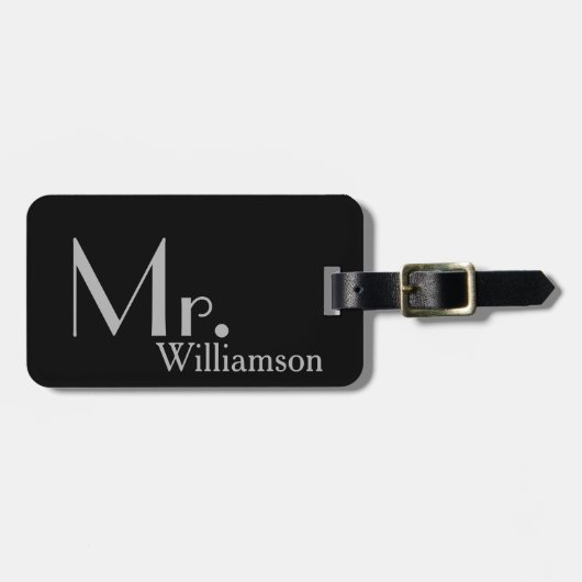 Modern Black Grey Mr Travel Bagagelabel (Voorkant horizontaal)