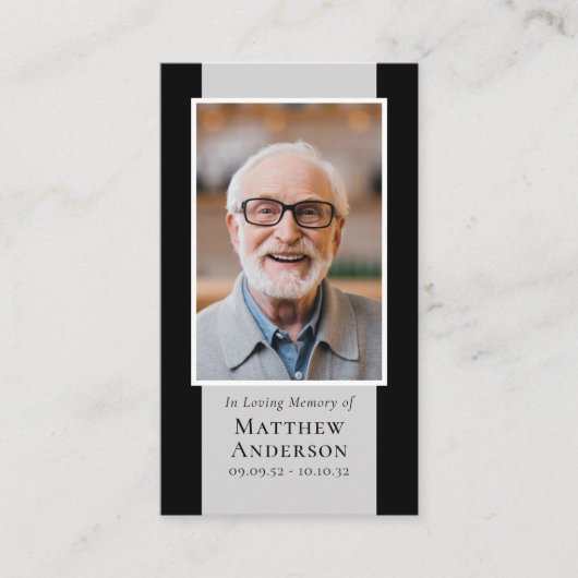 Modern Black Grey Photo Memorial Prayer Kaart Contactkaartje (Voorkant)