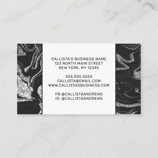 Modern Black Grey Silver Glitter Marble Afsprakenkaartje (Achterkant)