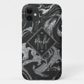 Modern Black Grey Silver Glitter Marble Case-Mate iPhone Case (Achterkant)