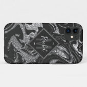 Modern Black Grey Silver Glitter Marble Case-Mate iPhone Case (Achterkant (horizontaal))