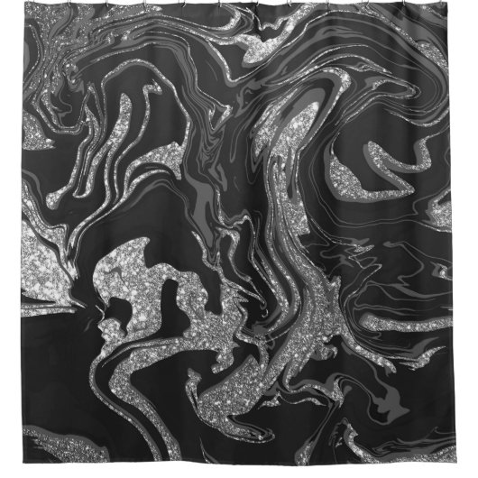 Modern Black Grey Silver Glitter Marble Douchegordijn