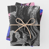 Modern Black Grey Silver Glitter Marble Inpakpapier Vel (In situ)