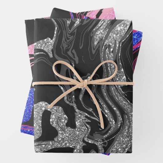 Modern Black Grey Silver Glitter Marble Inpakpapier Vel (In situ)