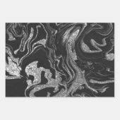 Modern Black Grey Silver Glitter Marble Inpakpapier Vel (Voorkant 2)