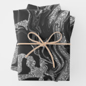 Modern Black Grey Silver Glitter Marble Inpakpapier Vel (In situ)