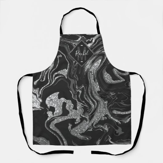 Modern Black Grey Silver Glitter Marble Monogram Schort (Voorkant)