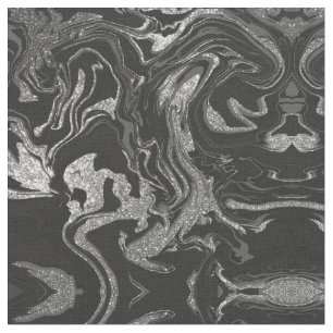 Modern Black Grey Silver Glitter Marble Stof