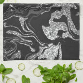 Modern Black Grey Silver Glitter Marble Theedoek (Gevouwen)