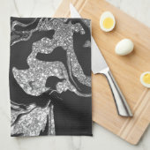 Modern Black Grey Silver Glitter Marble Theedoek (Quarter Fold)