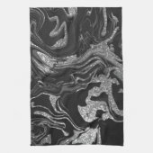 Modern Black Grey Silver Glitter Marble Theedoek (Verticaal)