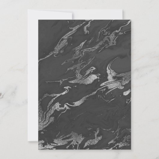 Modern Black Grey Silver Marble Wedding Invitation Kaart (Achterkant)