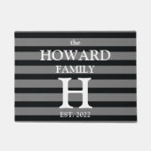 Modern Black Grey Stripes Monogram Name Weddenscha Deurmat (Voorkant)