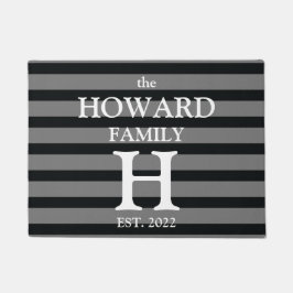 Modern Black Grey Stripes Monogram Name Weddenscha Deurmat