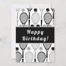 Modern Black & Grey Tennis Player Coach Birthday