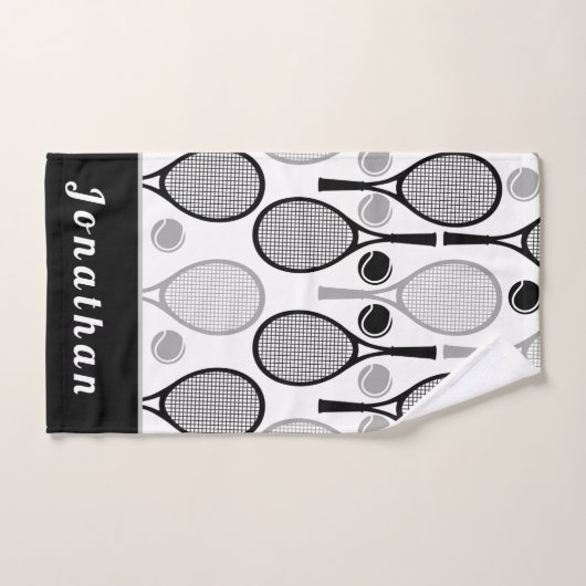 Modern Black & Grey Tennis Player Coach Dad Name Handdoek (Handdoek)