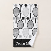 Modern Black & Grey Tennis Player Coach Dad Name Handdoek (Handdoek)